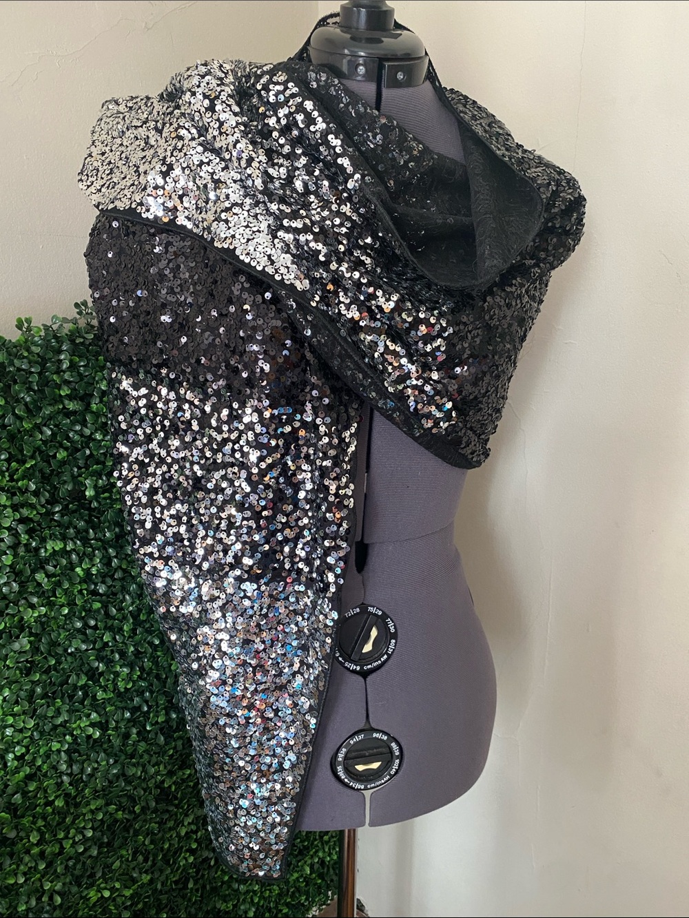 Betsey Johnson Black Sequin Wrap with Silver Accents